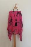 PRETTY PRINT MID LENGTH ASYMMETRIC SILK TOP WITH A LITTLE SPARKLE
