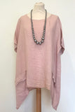 OVERSIZED ASYMETRIC PLAIN LINEN TUNIC WITH 2 FRONT POCKETS