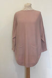 JUMPER WITH PEARL BUTTON BACK DETAIL, CURVED HEMLINE AND ROUNDED NECKLINE WITH 2 FRONT POCKETS