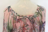 SILK FLORAL TOP WITH BLOUSON HEM & TIE AT BACK NECK