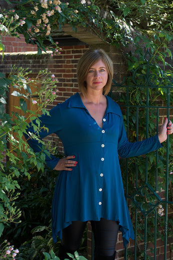 LONG LINE ASYMMETRIC SHIRT/JACKET WITH SHELL BUTTONS