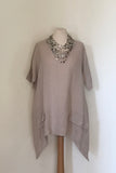 OVERSIZED ASYMETRIC PLAIN LINEN TUNIC WITH 2 FRONT POCKETS