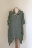 OVERSIZED ASYMETRIC PLAIN LINEN TUNIC WITH 2 FRONT POCKETS
