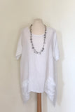 OVERSIZED ASYMETRIC PLAIN LINEN TUNIC WITH 2 FRONT POCKETS