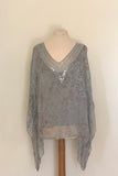 DELICATE PRINT  SILK V-NECK TOP WITH SILK CROCHET AND SEQUIN DETAIL