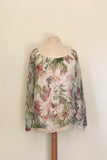 SILK FLORAL TOP WITH BLOUSON HEM & TIE AT BACK NECK