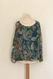 SILK FLORAL TOP WITH BLOUSON HEM & TIE AT BACK NECK