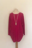 JUMPER WITH PEARL BUTTON BACK DETAIL, CURVED HEMLINE AND ROUNDED NECKLINE WITH 2 FRONT POCKETS