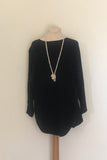 JUMPER WITH PEARL BUTTON BACK DETAIL, CURVED HEMLINE AND ROUNDED NECKLINE WITH 2 FRONT POCKETS