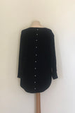 JUMPER WITH PEARL BUTTON BACK DETAIL, CURVED HEMLINE AND ROUNDED NECKLINE WITH 2 FRONT POCKETS