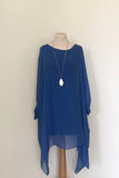 LONG LINE ASYMETRIC SILK TOP WITH JERSEY CUFF