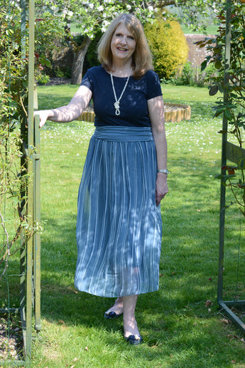 STRIPED SILK MIX, MIDI SKIRT OR STRAPLESS DRESS