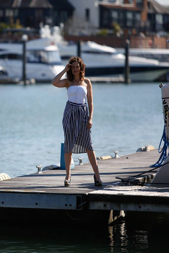 NAVY & WHITE STRIPY SKIRT