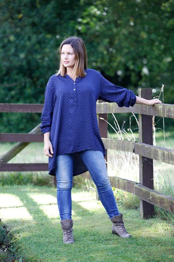 TILE PRINTED LOOSE FIT SHIRT WITH DROP BACK AND SHELL BUTTONS