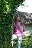 ANIMAL PRINT SILK TOP WITH PLAIN HEM AND CUFF