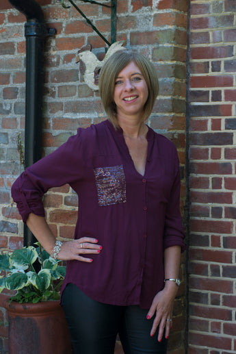 MANDARIN COLLAR SHIRT WITH SEQUIN POCKET