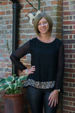 LONG SLEEVE 100% SILK GYPSY STYLE TOP WITH SEQUINED HEMLINE