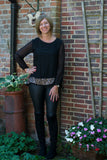 LONG SLEEVE 100% SILK GYPSY STYLE TOP WITH SEQUINED HEMLINE