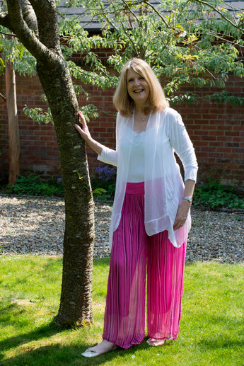 SILK MIX, STRIPED PALAZZO TROUSER WITH JERSEY WAISTBAND