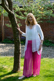 SOFT JERSEY LONGLINE CARDIGAN WITH SILK LAPEL AND HEM
