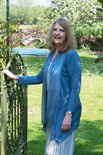 SOFT JERSEY LONGLINE CARDIGAN WITH SILK LAPEL AND HEM