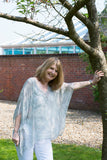 DELICATE PRINT  SILK V-NECK TOP WITH SILK CROCHET AND SEQUIN DETAIL