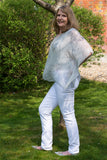 DELICATE PRINT  SILK V-NECK TOP WITH SILK CROCHET AND SEQUIN DETAIL