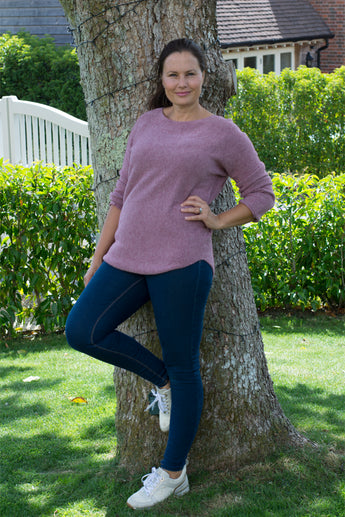 ROUND NECK RAGLAN SLEEVE CURVED HEM JUMPER