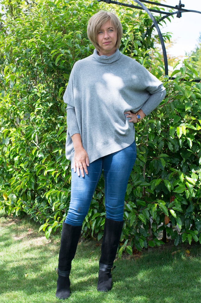 RIB SLEEVE COWL NECK OVERSIZED SWING JUMPER