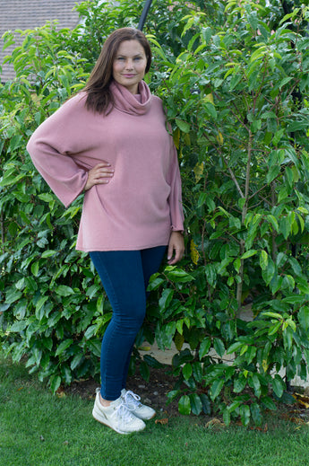 LOOSE FIT MID WEIGHT 3/4 SLEEVE POLO NECK JUMPER