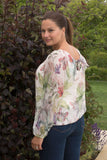 SILK FLORAL TOP WITH BLOUSON HEM & TIE AT BACK NECK