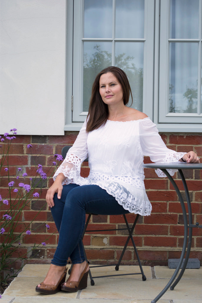 LACE AND EMBROIDERED SILK TOP