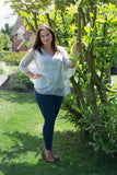 DELICATE PRINT  SILK V-NECK TOP WITH SILK CROCHET AND SEQUIN DETAIL