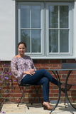 SPOTTED SILK GYPSY STYLE TOP WITH BLOUSON HEM