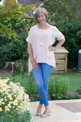 OVERSIZED ASYMETRIC PLAIN LINEN TUNIC WITH 2 FRONT POCKETS