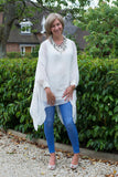 LONG LINE ASYMETRIC SILK TOP WITH JERSEY CUFF