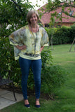 ANIMAL PRINT SILK TOP WITH PLAIN HEM AND CUFF