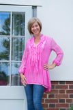 SILK LONGLINE RUFFLE FRONT TUNIC