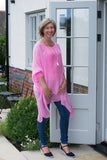 LONG LINE ASYMETRIC SILK TOP WITH JERSEY CUFF