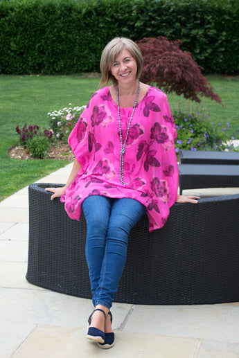 LONGLINE FLORAL PRINTED ASYMMETRIC SILK TOP