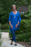 LONG LINE ASYMETRIC SILK TOP WITH JERSEY CUFF