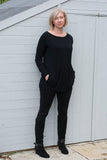 PEARL BUTTON BACK JUMPER WITH STRAIGHT HEM AND SECRET POCKETS
