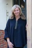 WOOL PONCHO WITH FAUX FUR COLLAR AND ZIP DETAIL