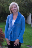 COBALT BLUE TIE CARDIGAN WITH FAUX FUR TRIM