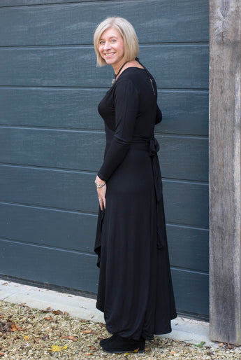LONG SLEEVED BLACK WRAP DRESS