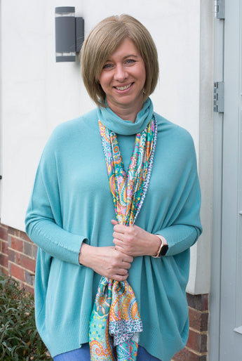 RIB SLEEVE COWL NECK OVERSIZED SWING JUMPER