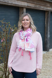 SPRING COLOURED ROUND NECK RAGLAN SLEEVED JUMPER WITH CURVED HEM