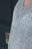 DELICATE PRINT  SILK V-NECK TOP WITH SILK CROCHET AND SEQUIN DETAIL