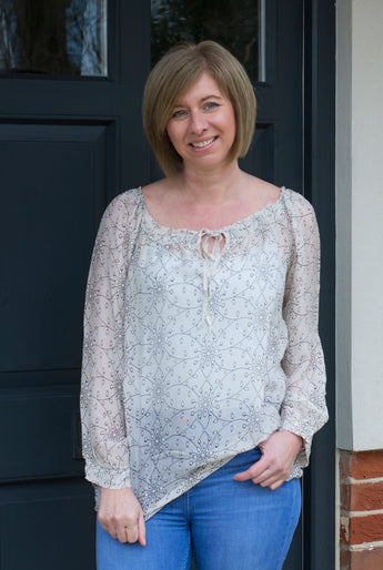 SPIKEY FLORAL SILK EVENING TOP