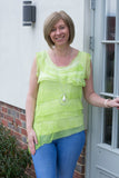 SLEEVELESS SILK RUFFLE TOP